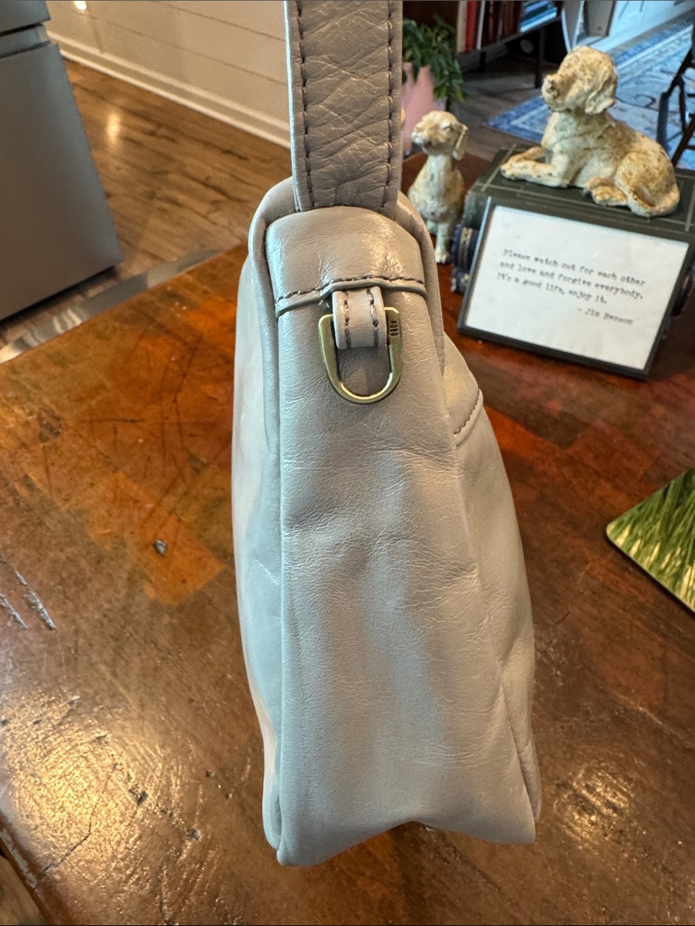 HOBO Silver-Gray Leather Shoulder Bag with Tassel - Picture 6 of 14